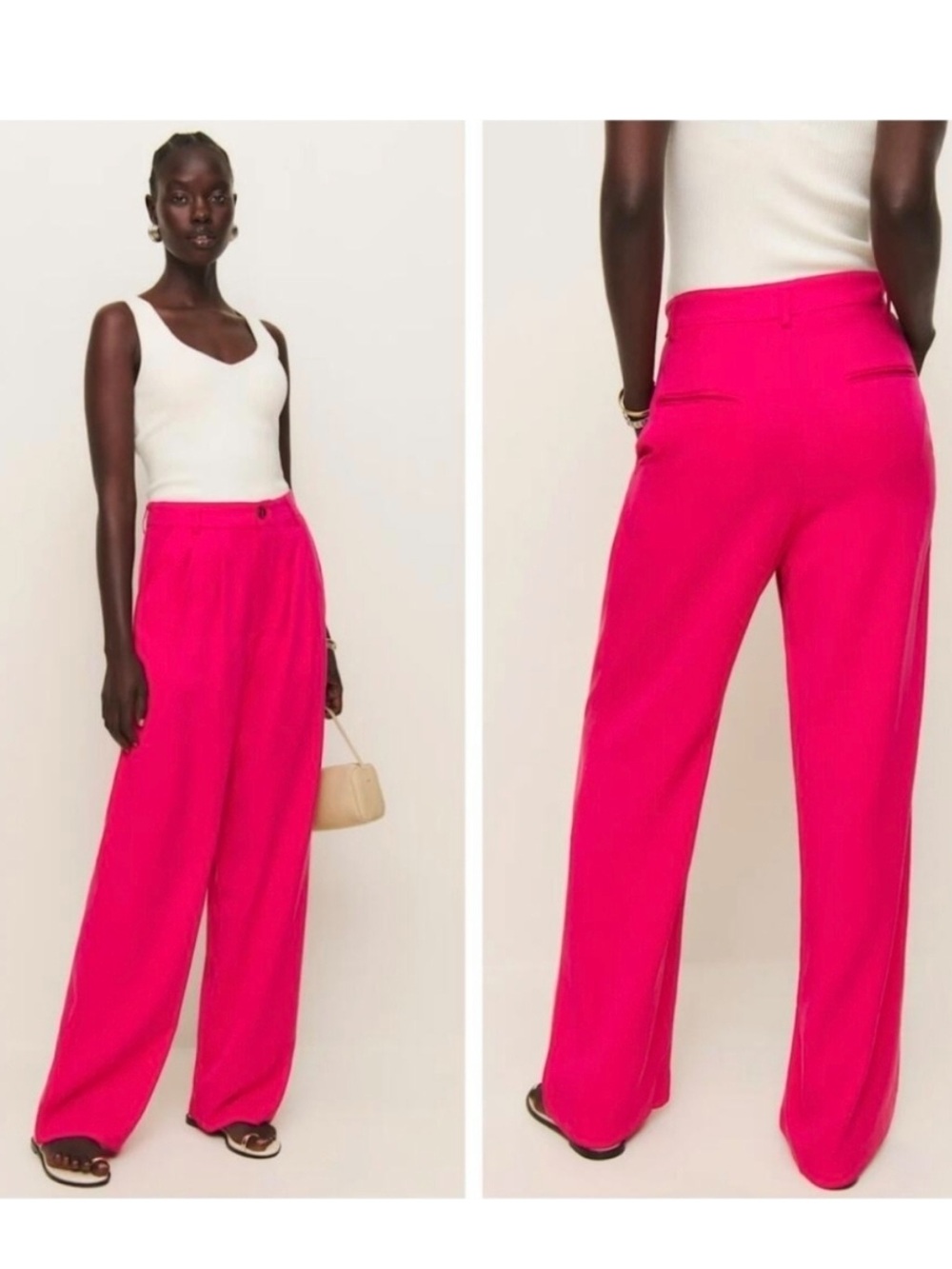 Zara High Rise Pleated Front Wide Leg Bright Pink Fuchsia Boho Trouser Pants XS